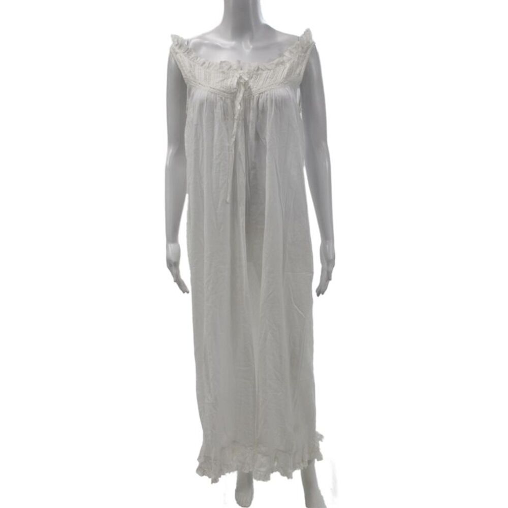 Doen Womens Lace Detail Alessia Night Gown Salt White Cotton Size Small